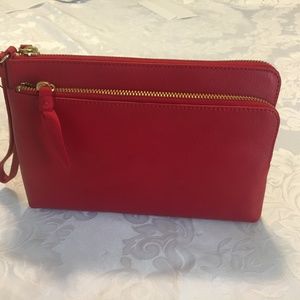 Talbots Red Leather Zippered Clutch NWT